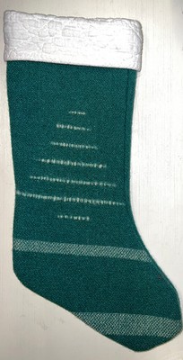 Handmade Vintage Christmas Tree Stocking Green Wool Blanket Quilted Cotton Top