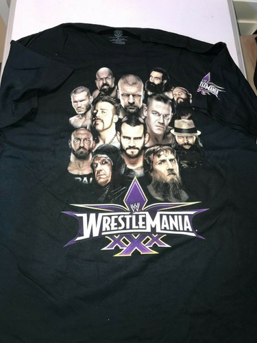 WWE WrestleMania 30 Logotipo Hombre Camiseta Negra Grande NUEVO Lugar