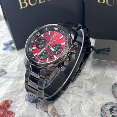 Bulova 自動巻き腕時計 レッドレザー Bulova Marine Star Classic 98B350 Men's Watch Chronograph