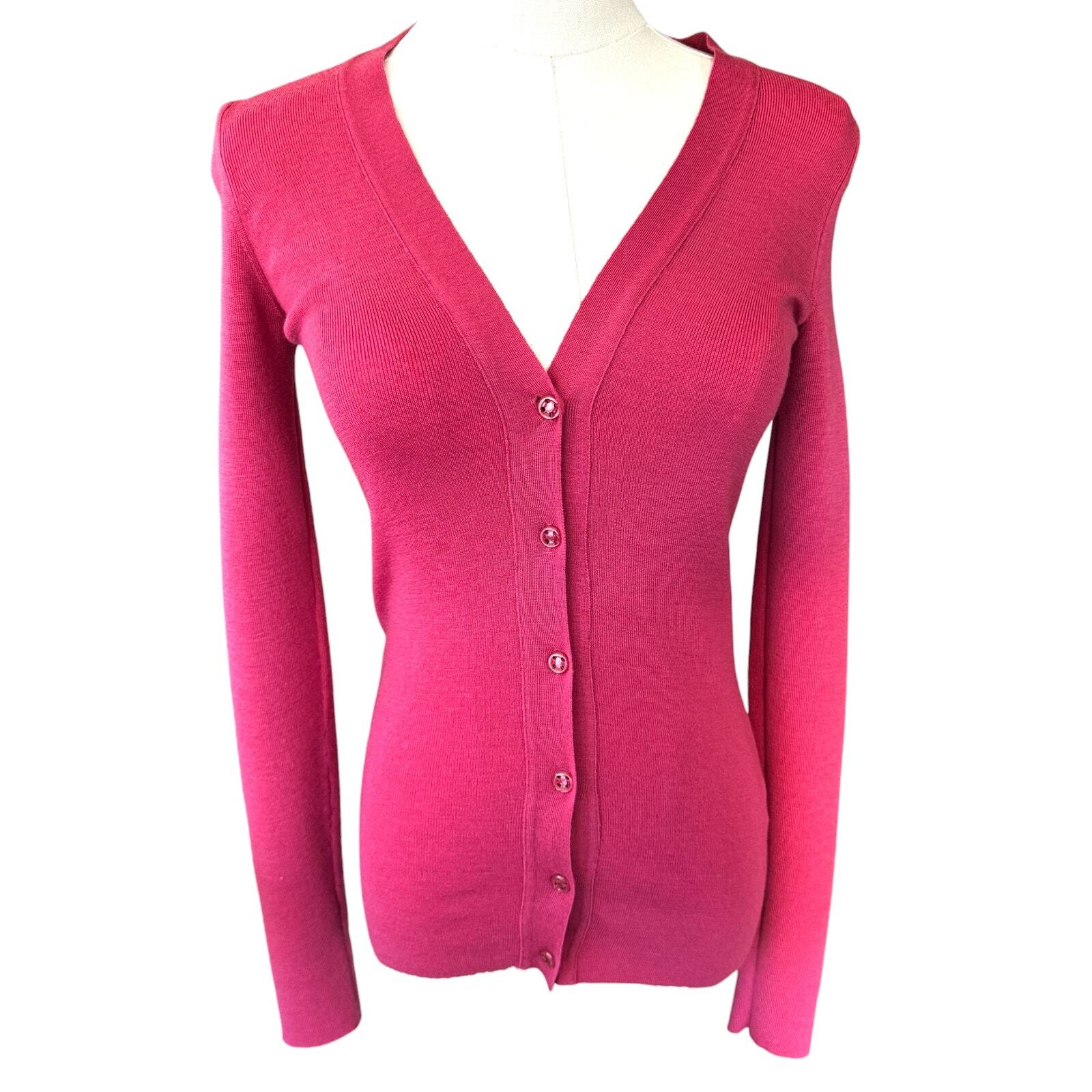 Cardigan Yves Saint Laurent lana scollo a V rosa taglia media Made in Italy