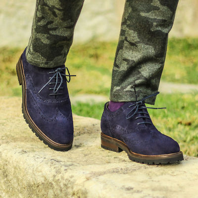 Handmade Men blue full brogue suede 