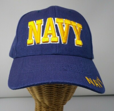 Blue Navy Raised Stitched Navy Hat Cap Hook and Loop Closure