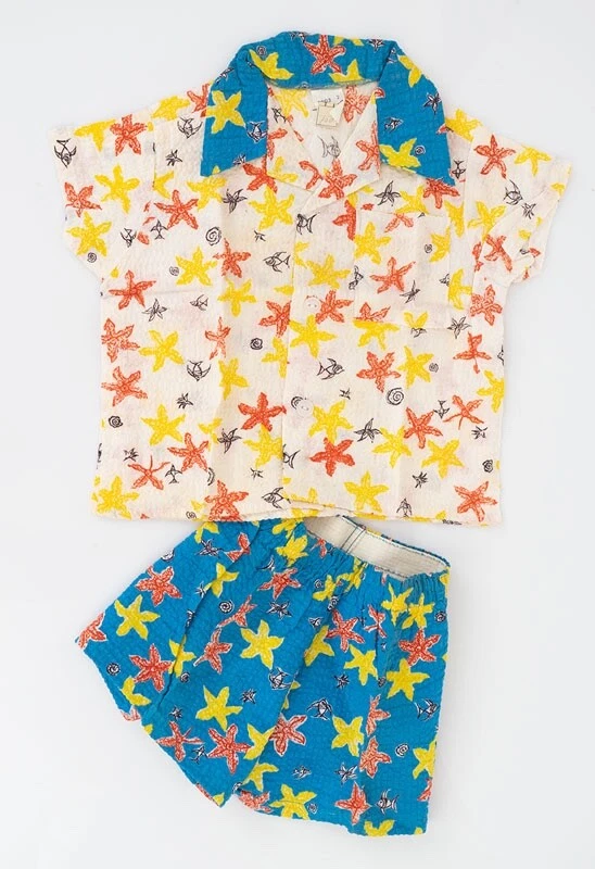 Vintage 1950s Kid's Novelty Print Seersucker Outfit Tropical Starfish NOS 2yrs - Image 4 of 4