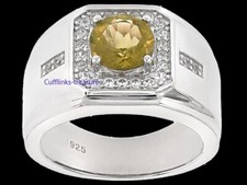 Natural Citrine  CZ Gemstone with 925 sterling Silver Ring For Men's 455