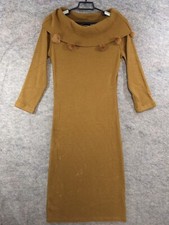 Lennie LNY New York Sweater Dress Womens Medium Dark Golden Shift Cowl Puff Ball