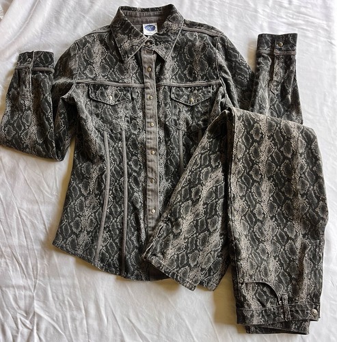 Denim Jacket & Jeans Set 2 Piece Snake Print Gray & Black DG2 Diane Gilman