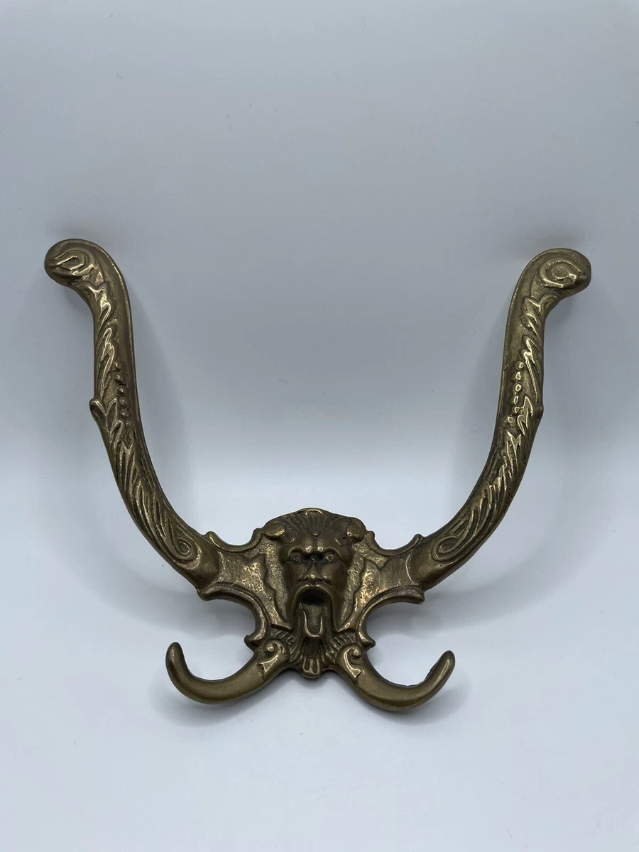 Vintage Solid Brass Lion Double Coat Hook 6.5 x 5.5 Lot of 2