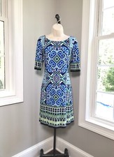 Eliza J Half Sleeve Green & Blue Sheath Dress - Women’s 6