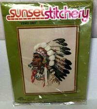 Sunset Stitchery Kit 2220 Indian Chief Embroidery fits 16x20 Vintage 1977