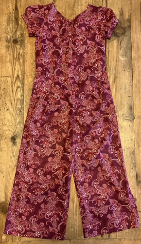 JANIE AND JACK size 8 Girls Short Sleeve Burgundy Paisley Wide Leg Jumpsuit