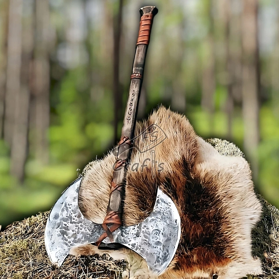 34" Double Headed Large Berserker Axe Hand Forged Two Handed Big Viking Axe - Image 2 of 4