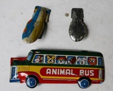 Animal Bus Tin Toy Lithographed Colorful Clicker Noise Makers Lot 3 Made Japan -