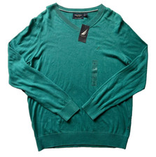 NEW Nautica Men's M Luxury Performance V-Neck Green Sweater Soft Lightweight