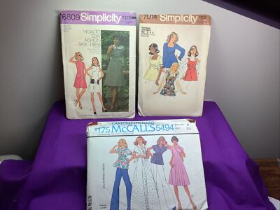 Lot 1970s Vintage Sewing Patterns Dress Pants Top Size 6-12      X32