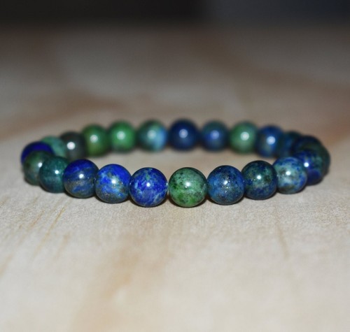 Natural Azurite Stone Azurite Malachite Gemstone Stretch Bracelet 8mm - Picture 1 of 3
