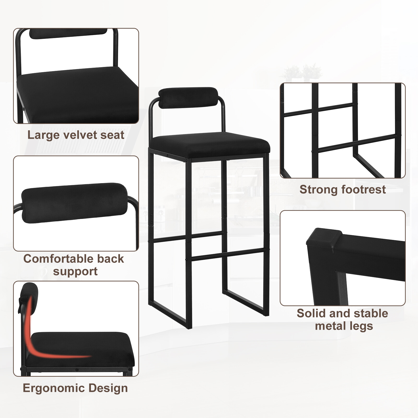 2/4/6x Counter Height Bar stools with Backrest Breakfast Cafe Kitchen Barstools eBay