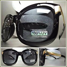 Men's or Women CLASSIC VINTAGE 80's RETRO Style SUN GLASSES Black  Gold Frame