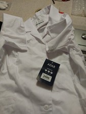 Adar Women Doctor Nurse White Uniform Button Back Belt Lapel Collar Scrub Top