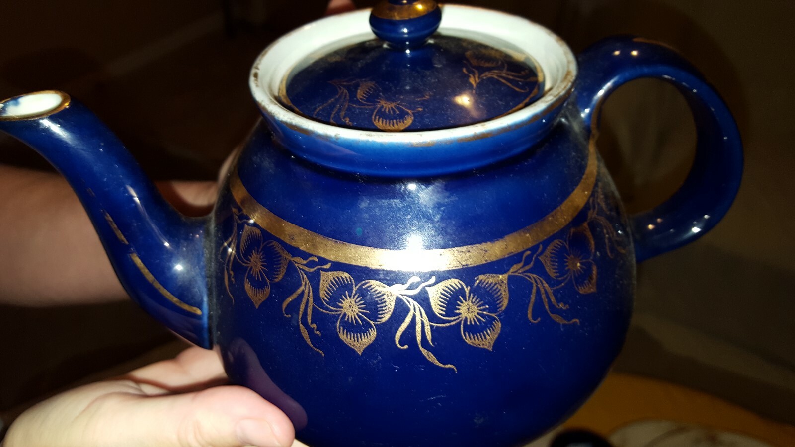HALL CHINA CO. COBALT BLUE & GOLD ANTIQUE TEA POT eBay