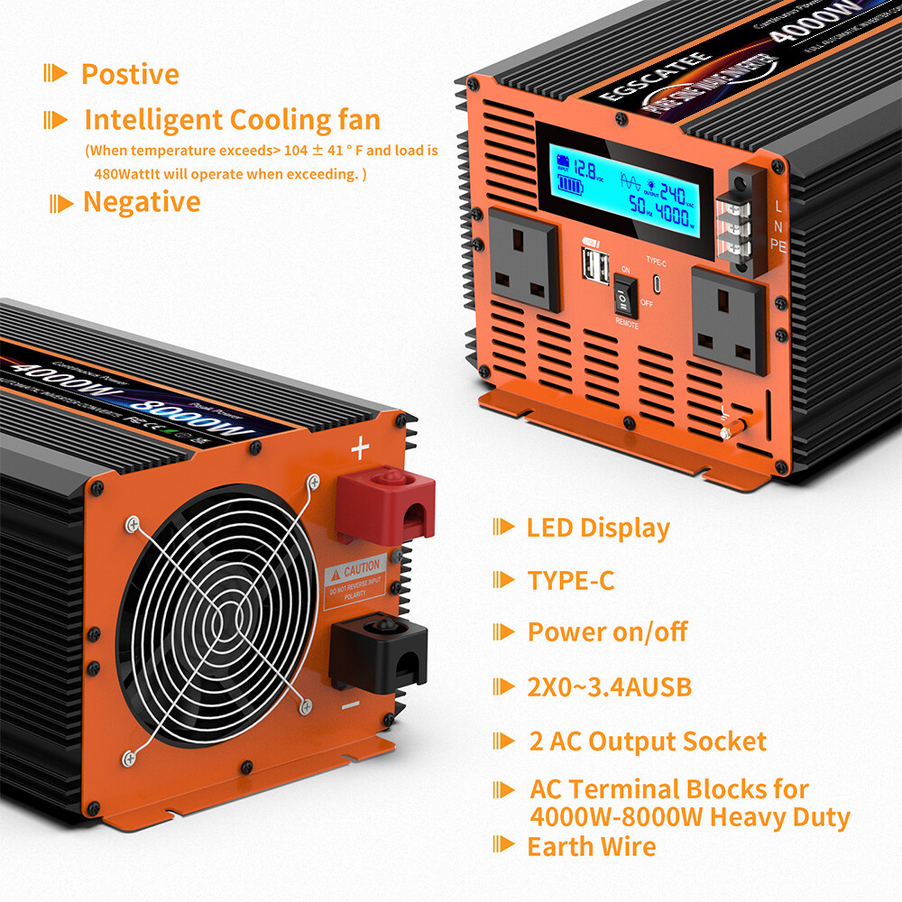 4000W Pure Sine Wave Power Inverter Supply 12V DC To 220V AC Peak Power 8000w Used For Rv Car Solar System - View #2
