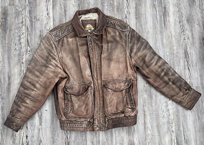 Vintage Thinsulate Adventure Bound Brown Leather Mens Jacket Bomber Jack Size LT