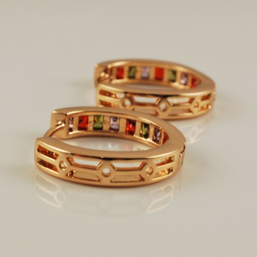Gold PVD Multi Colour CZ Crystal Half Band Huggie Hoop Earrings - Picture 2 of 6