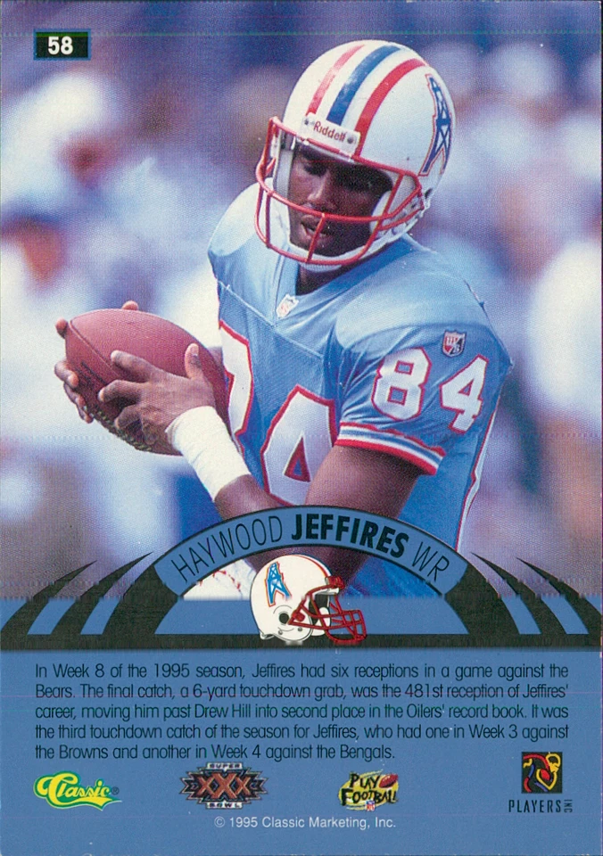 1996 Classic NFL Experience - #58 Haywood Jeffires - Image 2 of 2