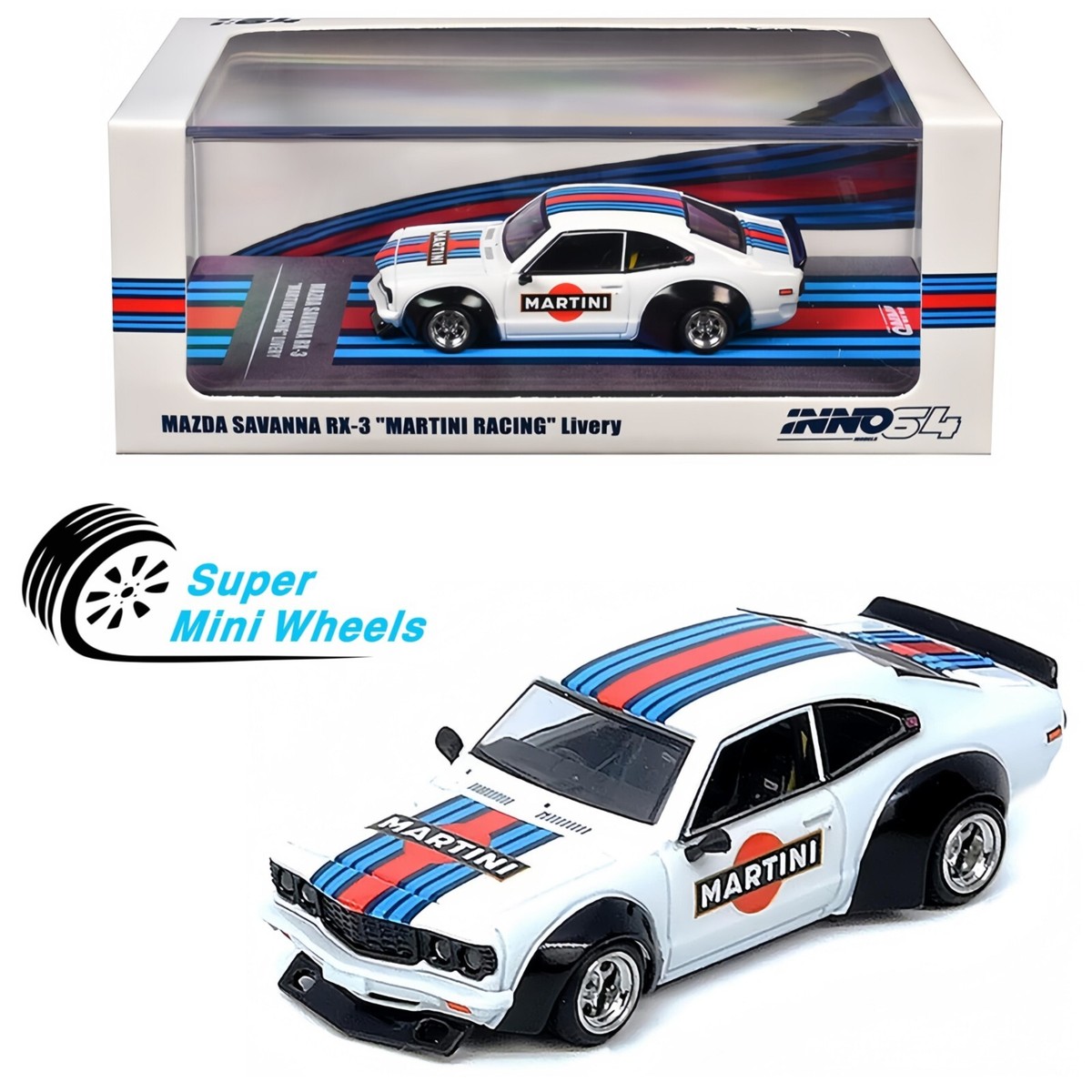 INNO64 1:64 Mazda RX-3 Savanna Martini Racing Livery White | eBay