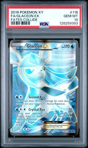 2016 POKEMON XY FATES COLLIDE #116 FULL ART/GLACEON EX PSA 10