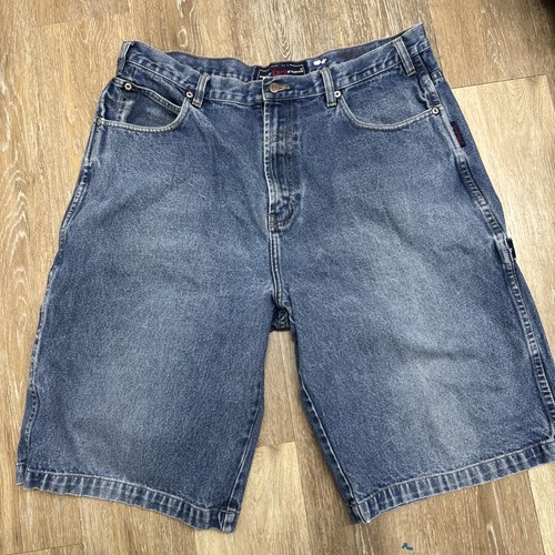 VINTAGE Phat Farm Shorts Mens 38 Blue Denim Baggy Y2K Skater Utility Carpenter - Picture 6 of 9