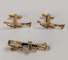 Gold Colored Trumpet Cufflinks Tie Class Music Orchestra