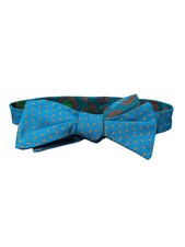 Vintage 1960s Pre-Tied Cotton Bow Tie Blue Medallion Pattern Classic Retro
