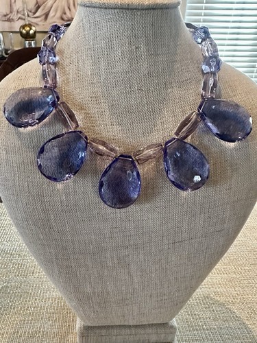 J Crew MADE IN ITALY Blue Lucite Crystal Beaded Teardrop Statement Necklace NWT - Picture 1 of 4