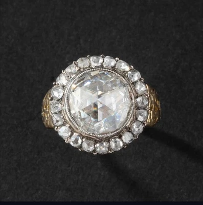 Vintage Art Deco Lab Diamond Halo Ring Weiß 14K FN 925 Silber 2,5 mm - Bild 1 von 4