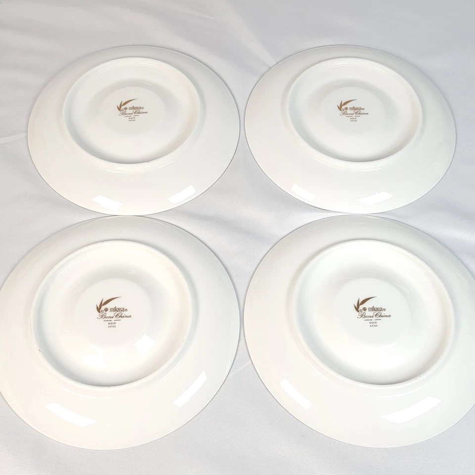 4 juegos (8 piezas) tazas y platillos Mikasa Noir A4102 Bone China negro plata blanco Foto 4 de 4