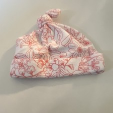 Pink White Floral Print Knot Accent Beanie Hat for Unisex Baby & Toddler