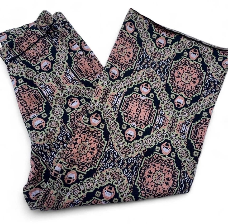 Pantalones Free People Sun In The West Pierna Ancha Naranja Negro Talla L Boho Alto Tejido Foto 2 de 4