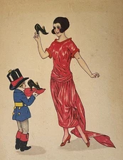 Heel Shoes Watercolour Anonymous Woman And Child Towards 1920 France Shoe