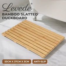 Image of Levede Slatted Duck Board Shower Bath Mat Natural Bamboo Anti-Slip Rectangle