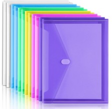 12 Pack Plastic Envelopes File Folders, Plastic Folders with Pockets, Colored...
