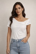 White One Shoulder Bodysuit Short Sleeve Women s - L