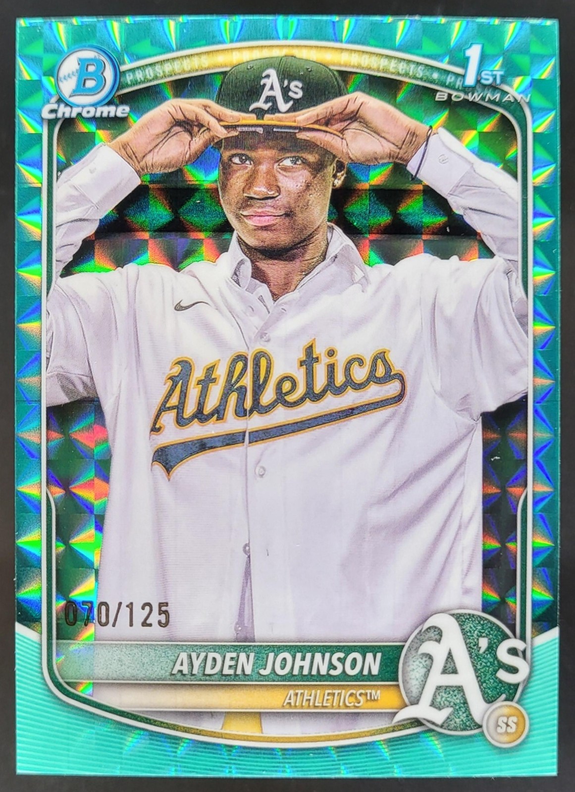 2025 Bowman Chrome Ayden Johnson Aqua Geometric Refractor /125 1st Athletics MS2