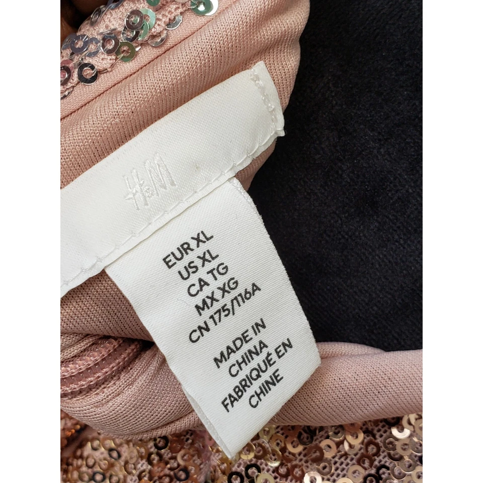 Vestido recto para mujer H&M XL beige con lentejuelas manga larga elástico cremallera trasera Foto 3 de 4