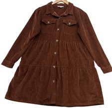 American Eagle Womens Corduroy Button-Up Babydoll Shirt Dress LS Size SP Brown