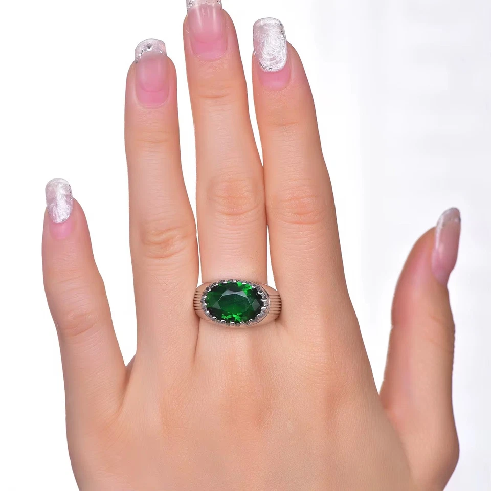 Anillo de plata para hombre cuarzo verde plata de ley 925 anillo para hombre piedra reina Foto 2 de 4