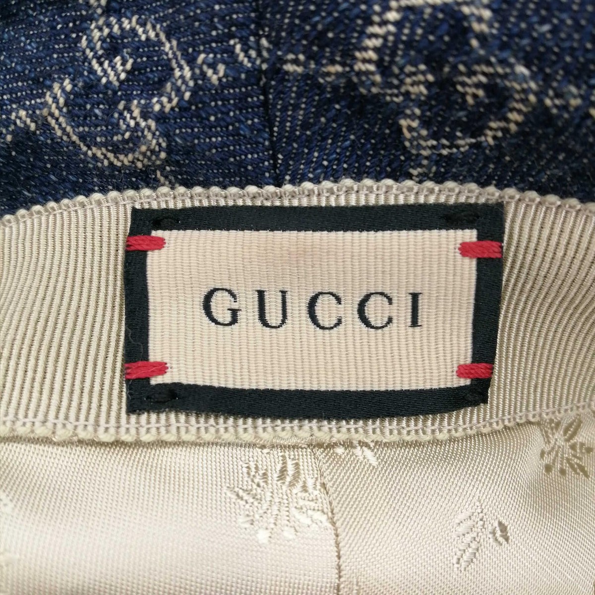GUCCI GG pattern denim bucket hat in indigo x brown | eBay