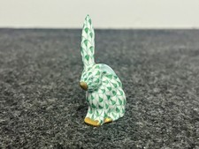 Herend Hungary Bunny wiht Ear Up Green Fishnet w 24K gold