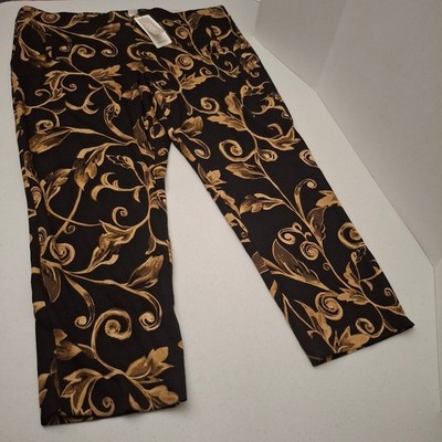 NWT Chicos So Slimming Juliet Slim Leg Pants Black Gold Scroll Print Size 20 4R