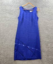 Vintage Liz Jordan Womens Midi Shift Dress Size 10 Blue Sleeveless Round Neck