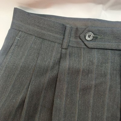 Black Pinstripe Wool Cashmere Pleated Cuffed Dress Pants Mens 35x41 (33x33)